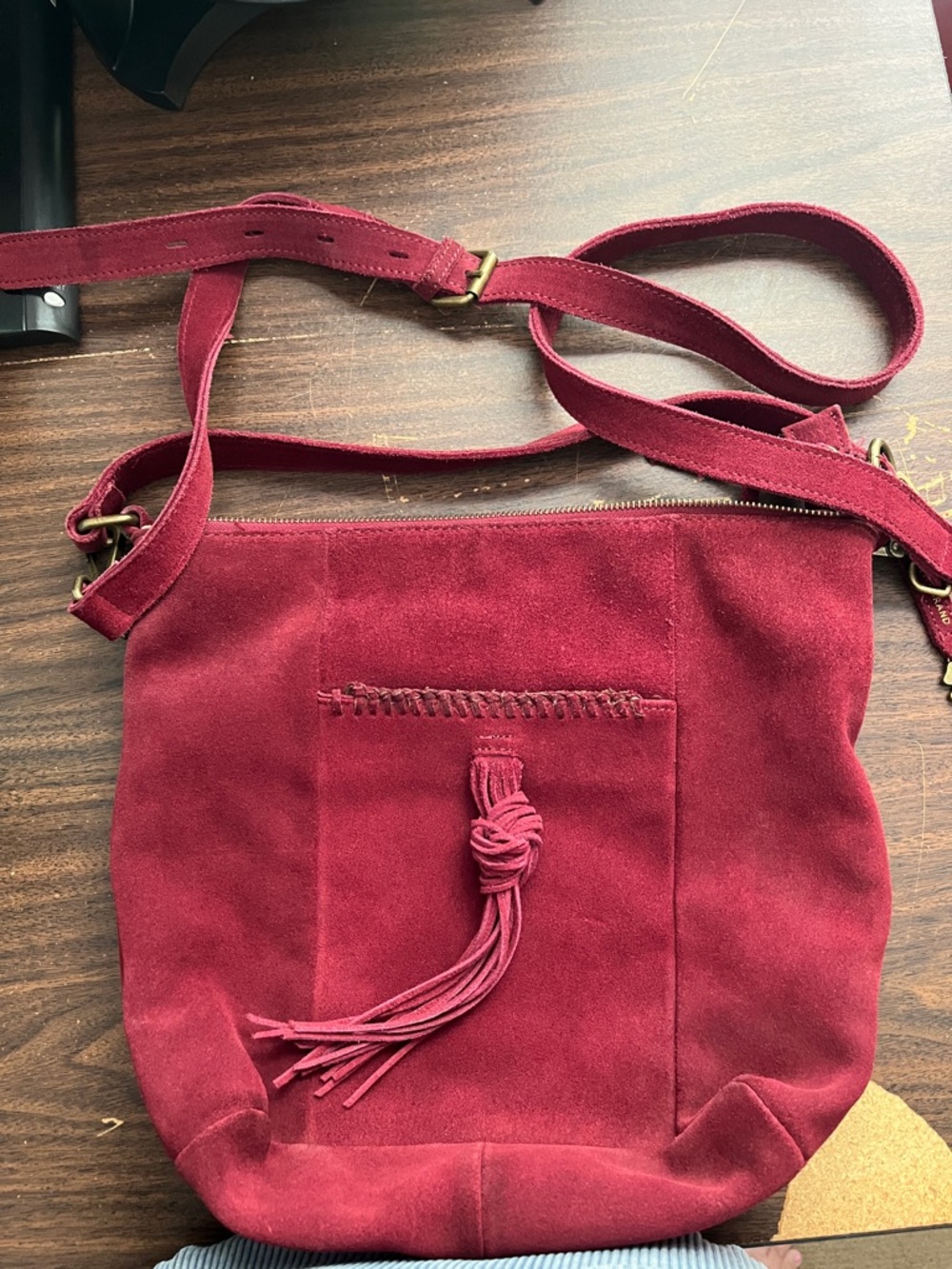 Lucky Brand Wine Suede Tassel Crossbody Bag
